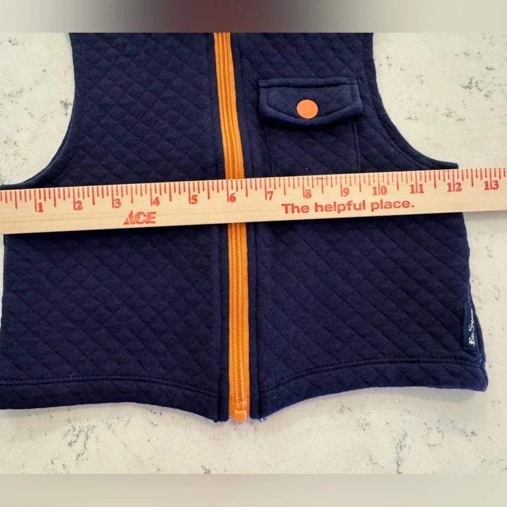 Ben Sherman blue quilted vest full orange zipper chest pocket Size 3T